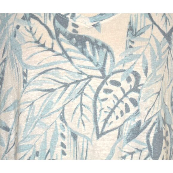 Tahari Womens Blue Linen V-Neck Short Sleeve Shirt Top Plus Size 1X Leaf Pattern - Picture 3 of 8